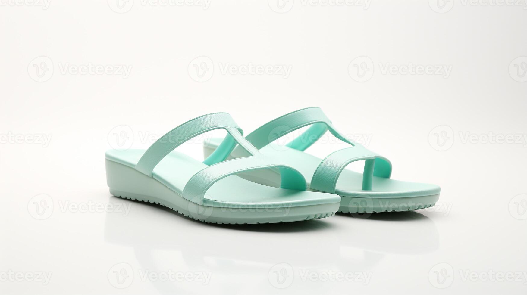 AI generated Cyan Sandals shoes isolated on white background with copy space for advertisement. Generative AI photo