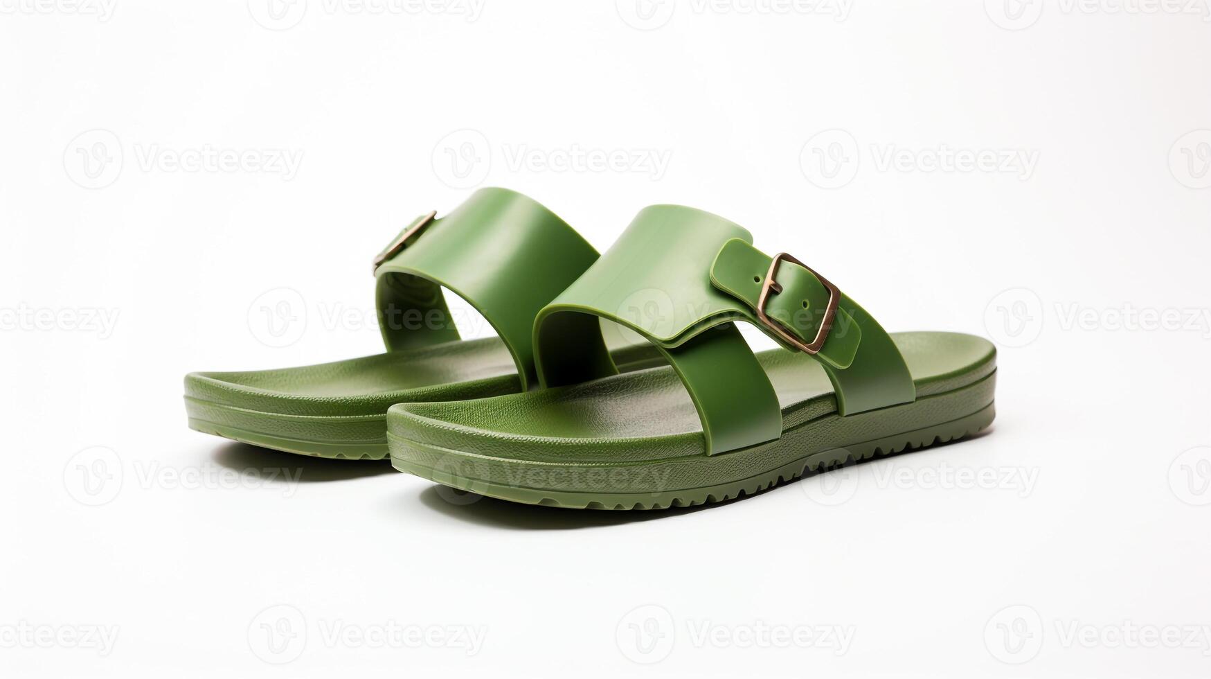 AI generated Green Sandals shoes isolated on white background with copy space for advertisement. Generative AI photo