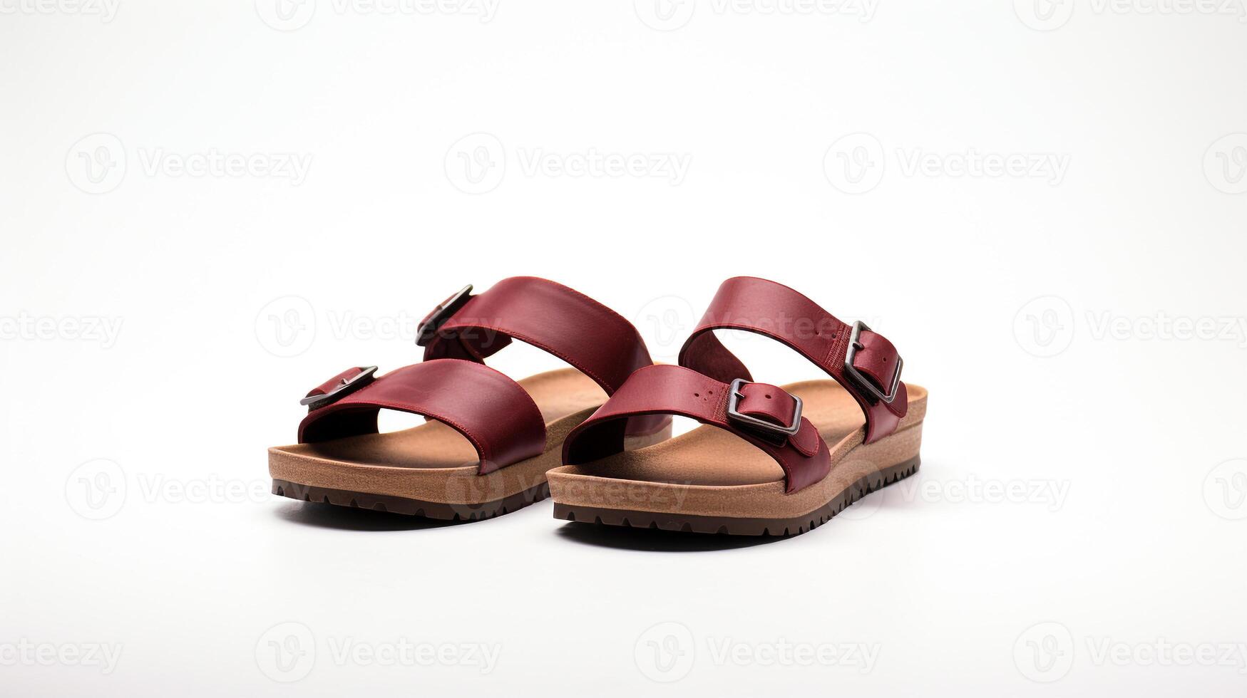 AI generated Maroon Sandals shoes isolated on white background with copy space for advertisement. Generative AI photo