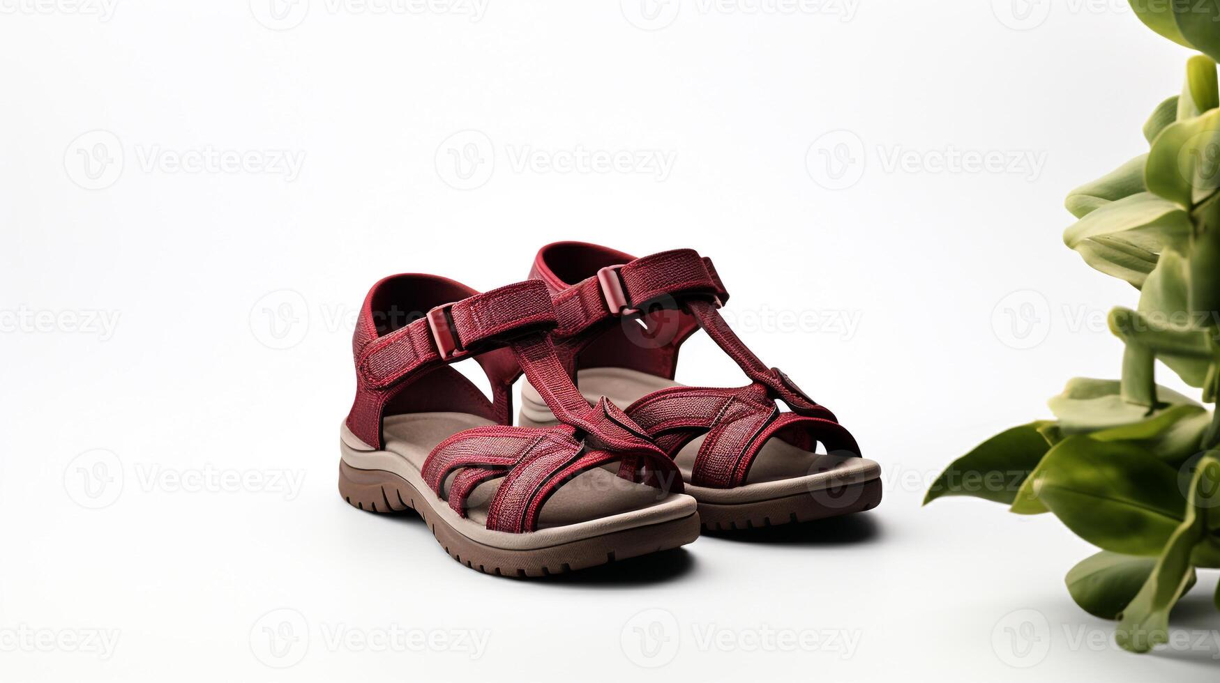 AI generated Maroon Sandals shoes isolated on white background with copy space for advertisement. Generative AI photo