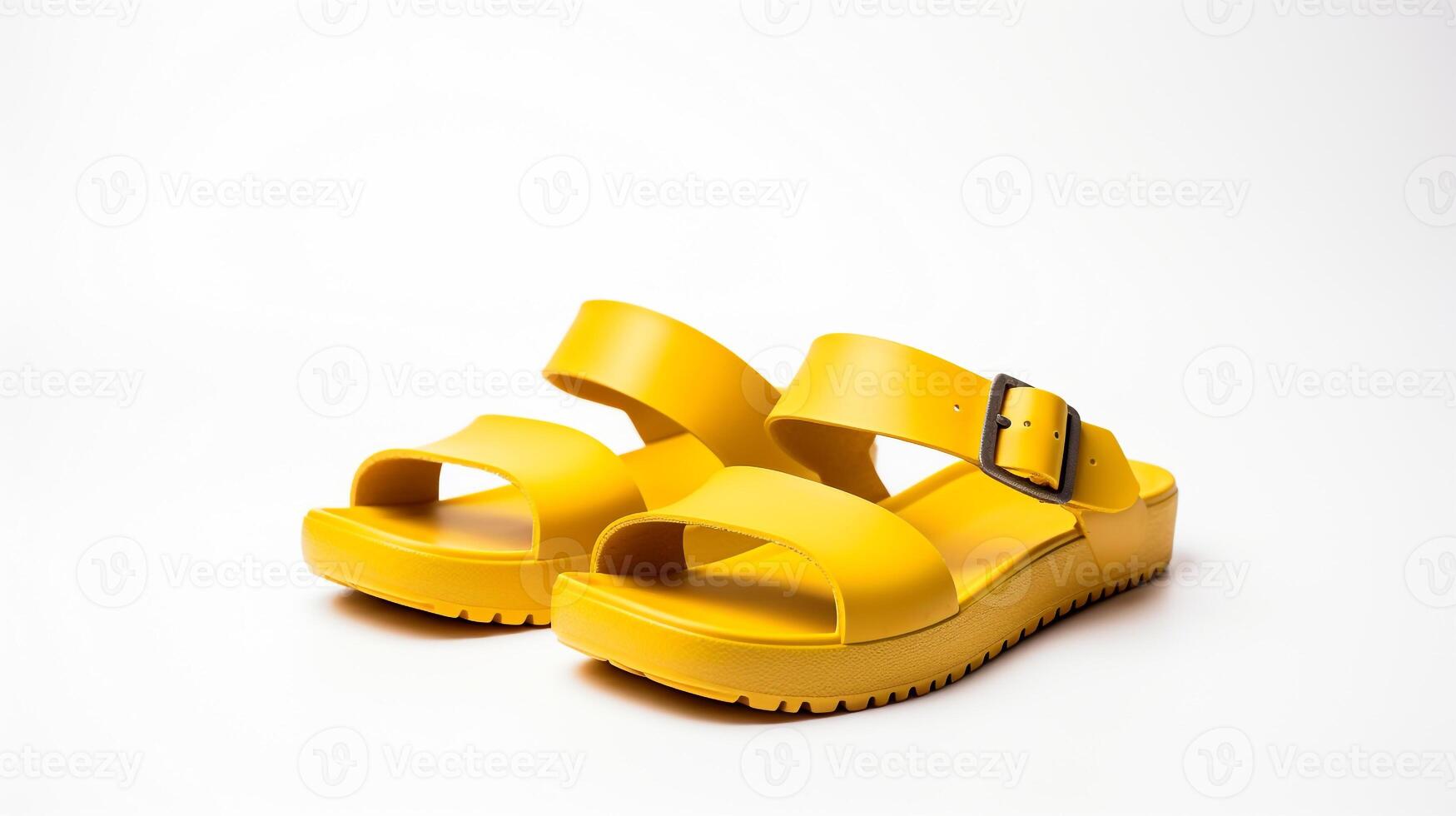 AI generated Yellow Sandals shoes isolated on white background with copy space for advertisement. Generative AI photo