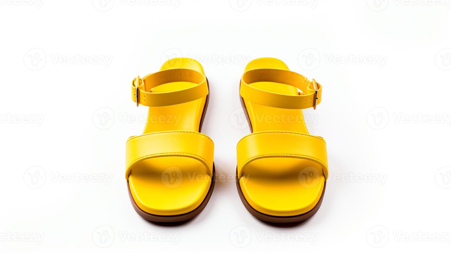 AI generated Yellow Sandals shoes isolated on white background with copy space for advertisement. Generative AI photo