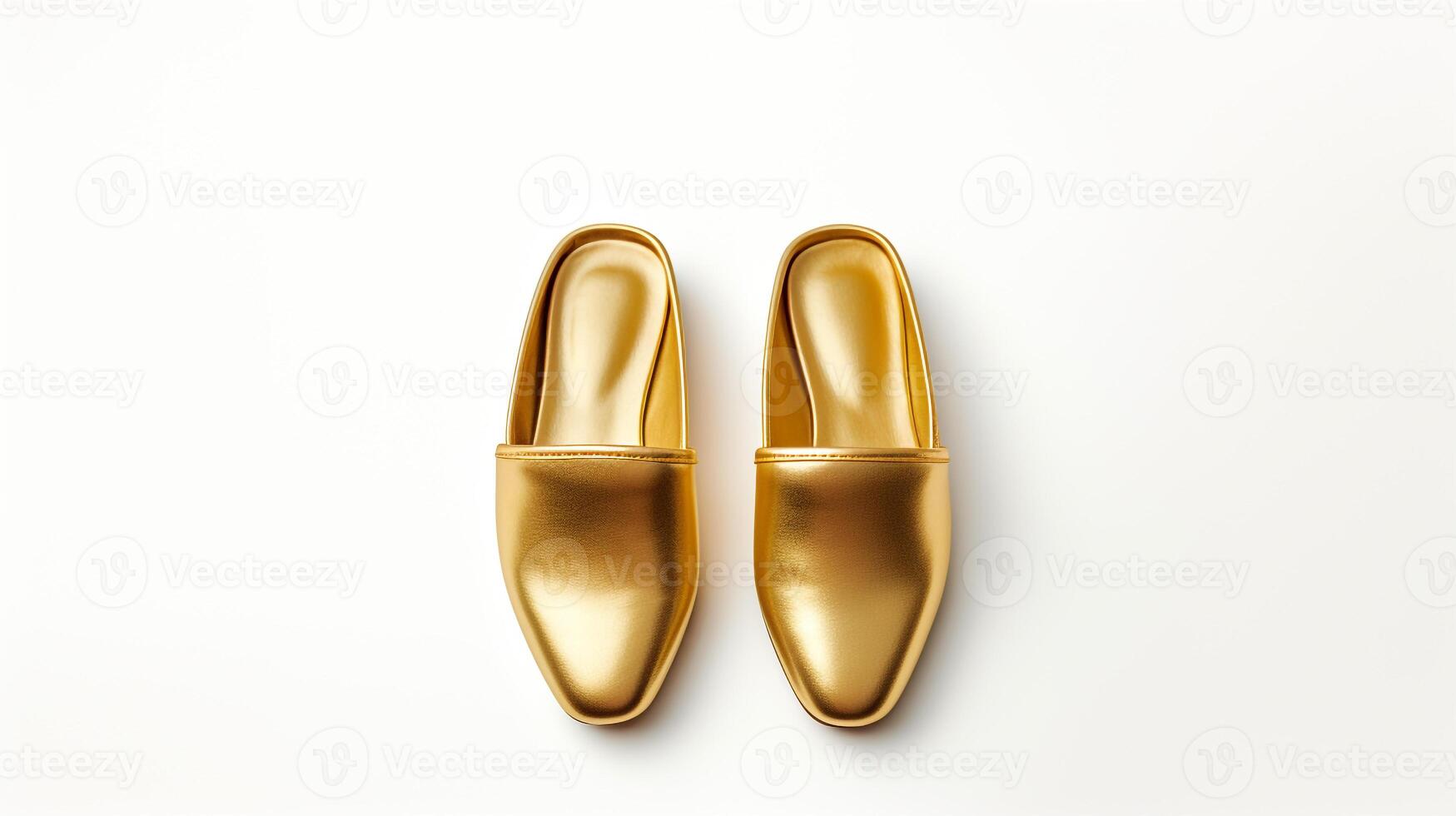 AI generated Gold Slippers shoes isolated on white background with copy space for advertisement. Generative AI photo