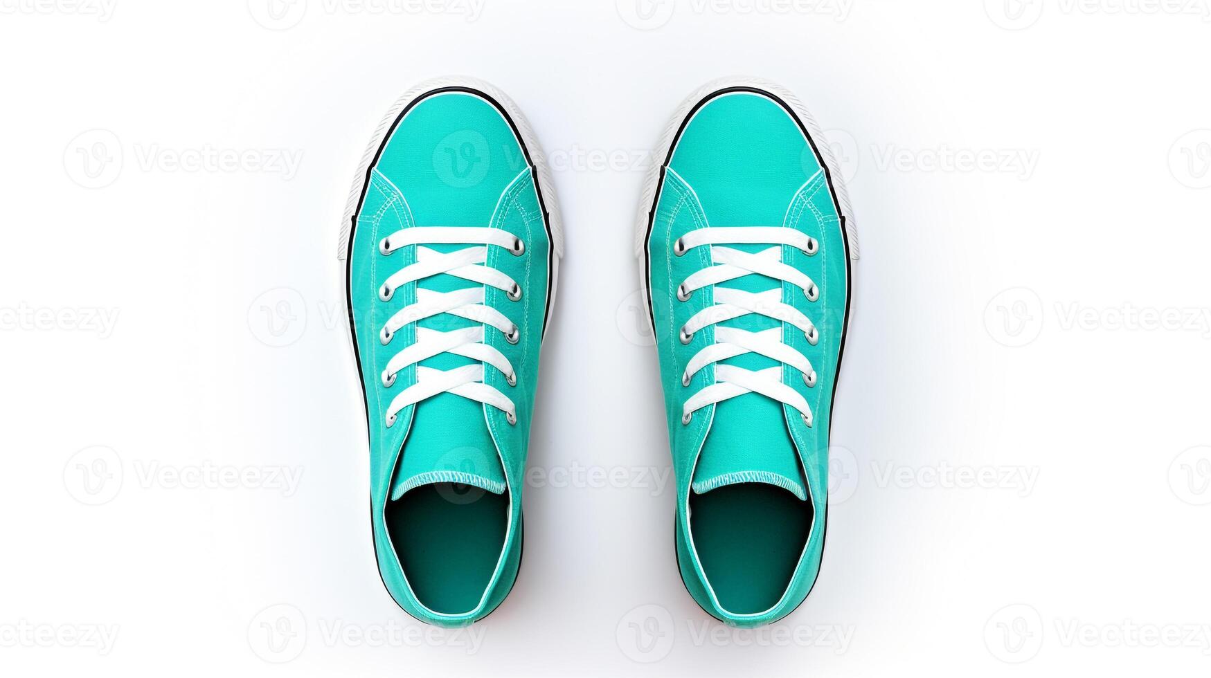 AI generated Cyan Sneakers shoes isolated on white background with copy space for advertisement. Generative AI photo