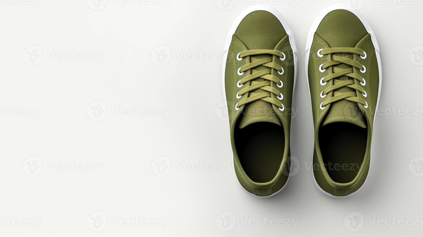 AI generated Olive Sneakers shoes isolated on white background with copy space for advertisement. Generative AI photo