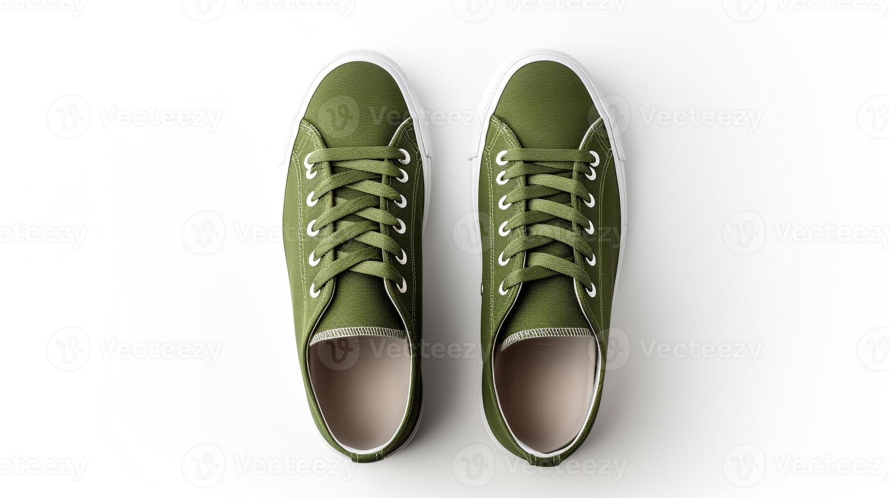 AI generated Olive Sneakers shoes isolated on white background with copy space for advertisement. Generative AI photo