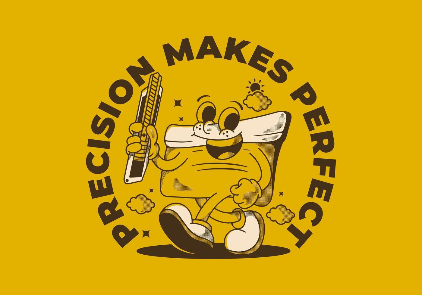 Precision makes perfect. Squeegee mascot character holding a blade, vintage style vector