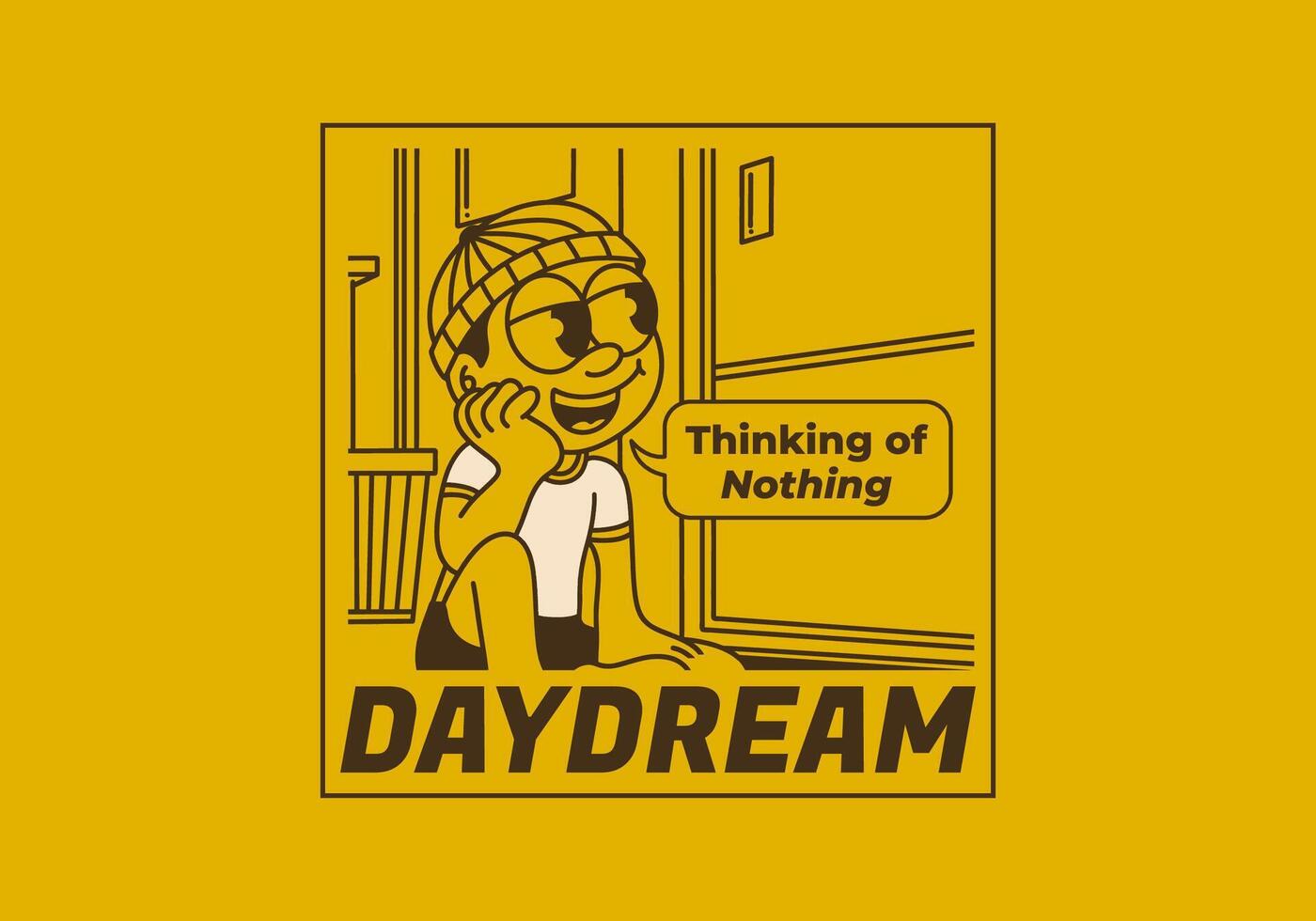 Daydream, thinking of nothing. a boy wearing a beanie was daydreaming by the window vector