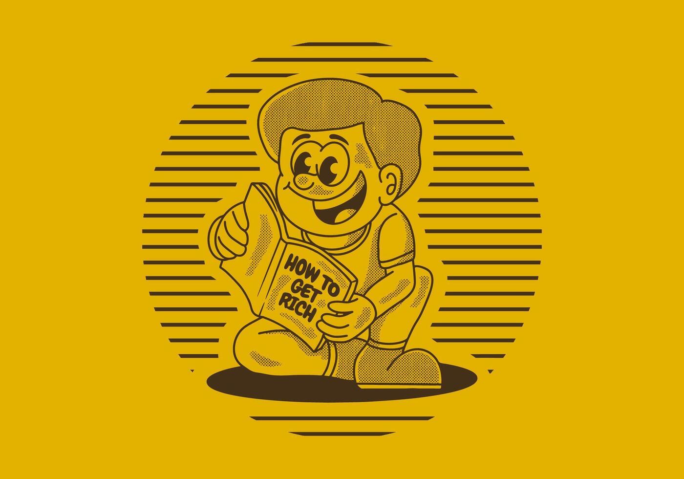 Vintage illustration of a boy reading a book vector