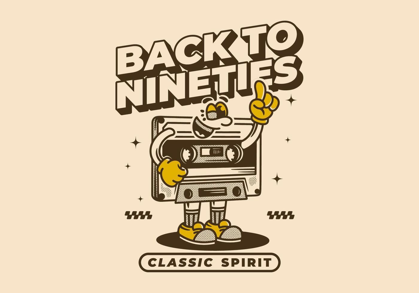 Back to nineties. Vintage character illustration of Tape cassette vector