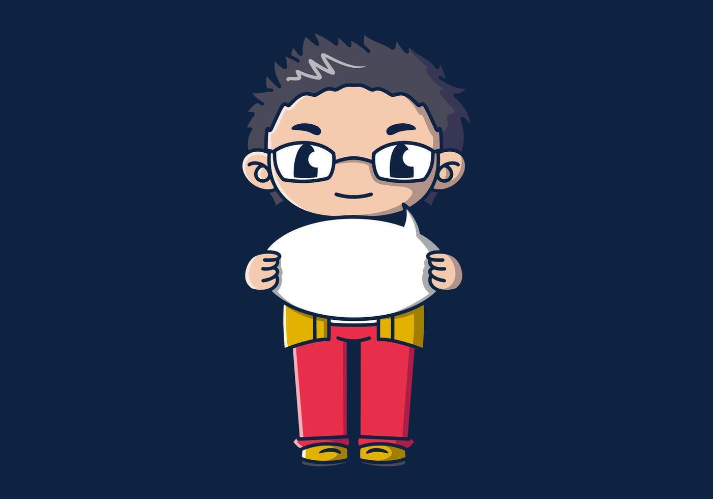 Cute man wearing glasses holding a blank board, cartoon illustration. Isolated background vector