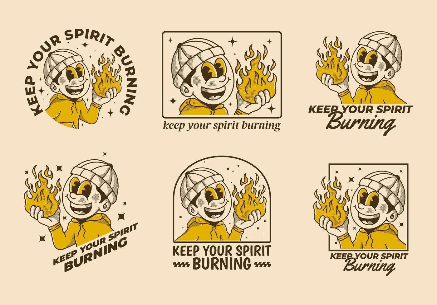 Keep your spirit burning. Vintage illustration of a beanie guy holding a fire vector