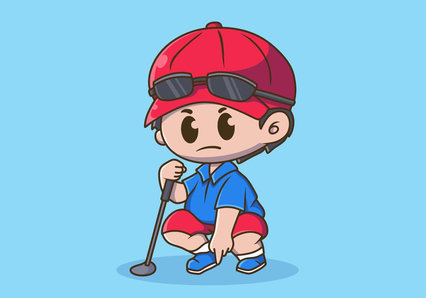 Flat character illustration of a guy holding a golf stick vector