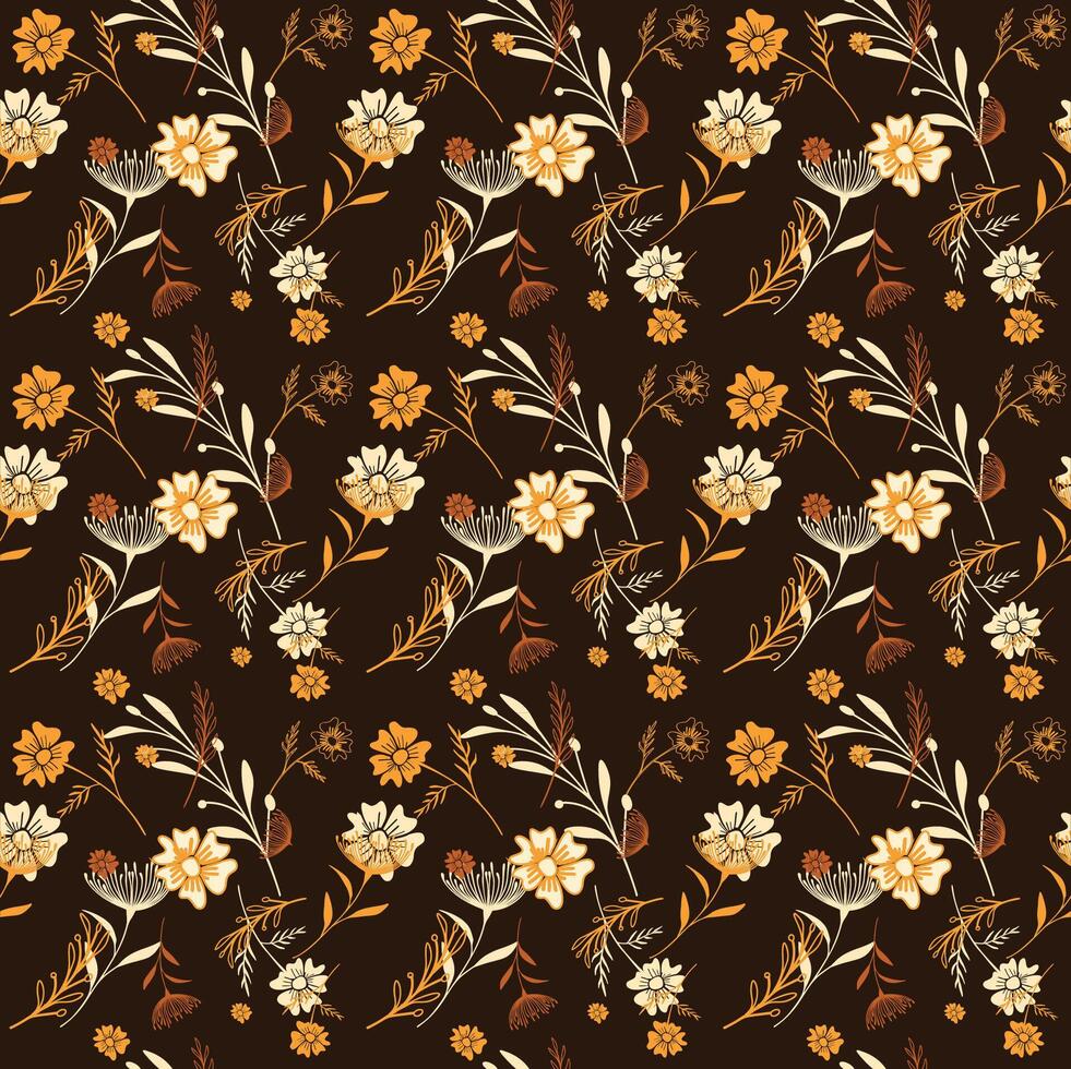 Seamless floral pattern background with ditsy flowers and leaves vector