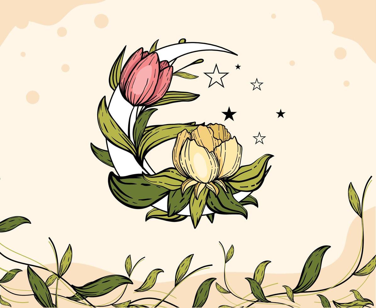 Floral frame with big glowers and leaves. Isolated on watercolor floral background vector
