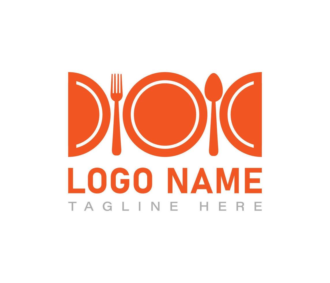 Restaurant logo with plate food and fork vector