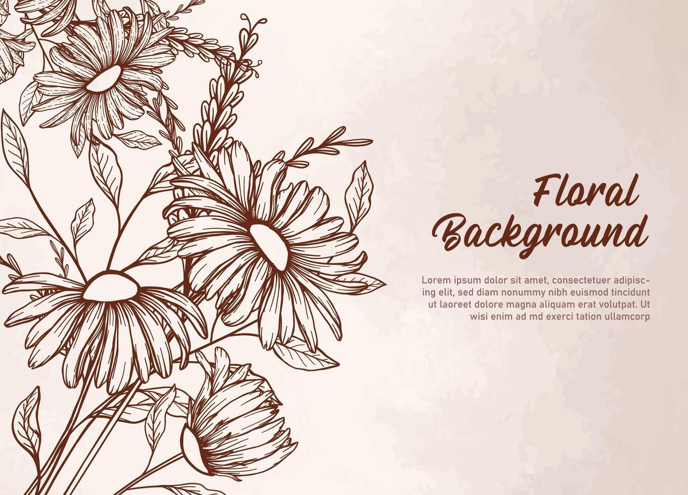 Retro engraved flowers background with copy space vector