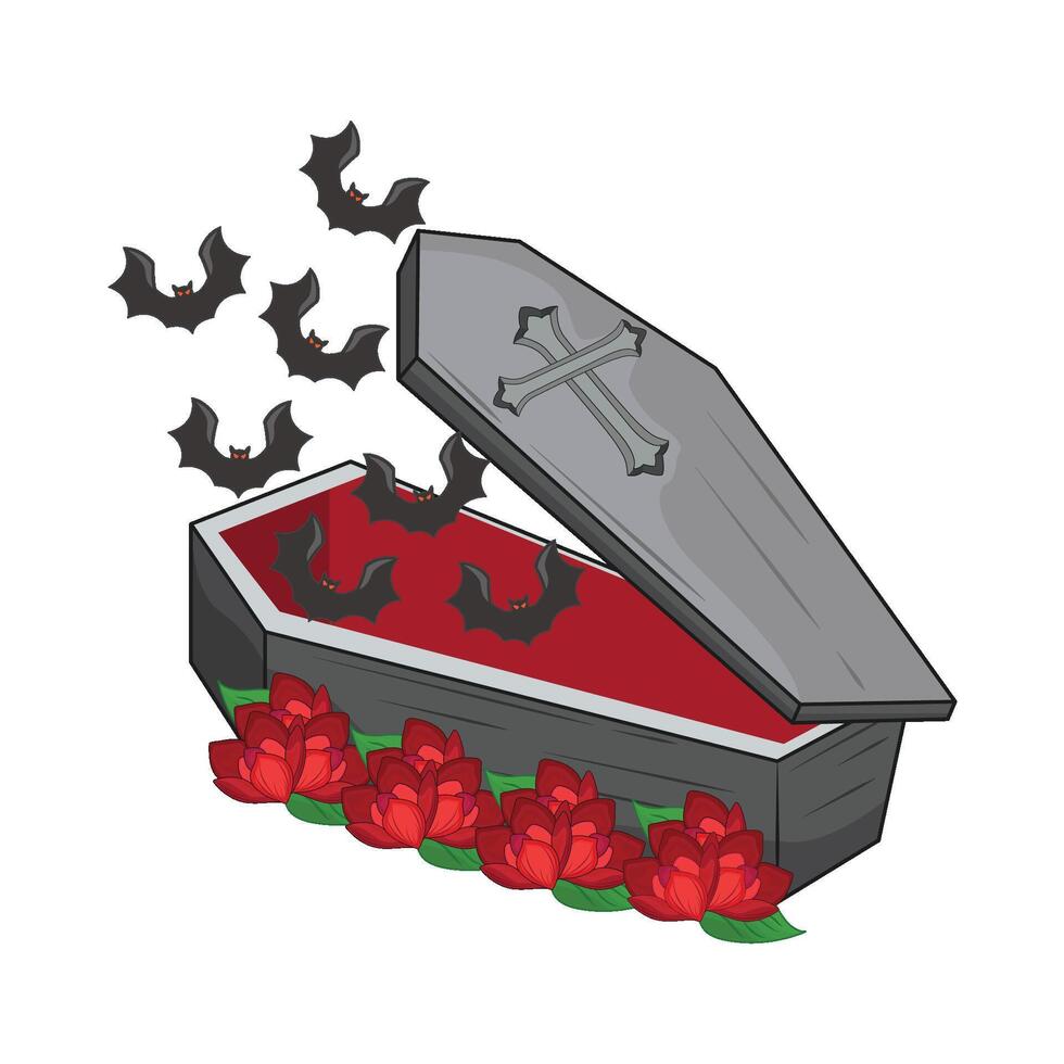 illustration of coffin with bat vector