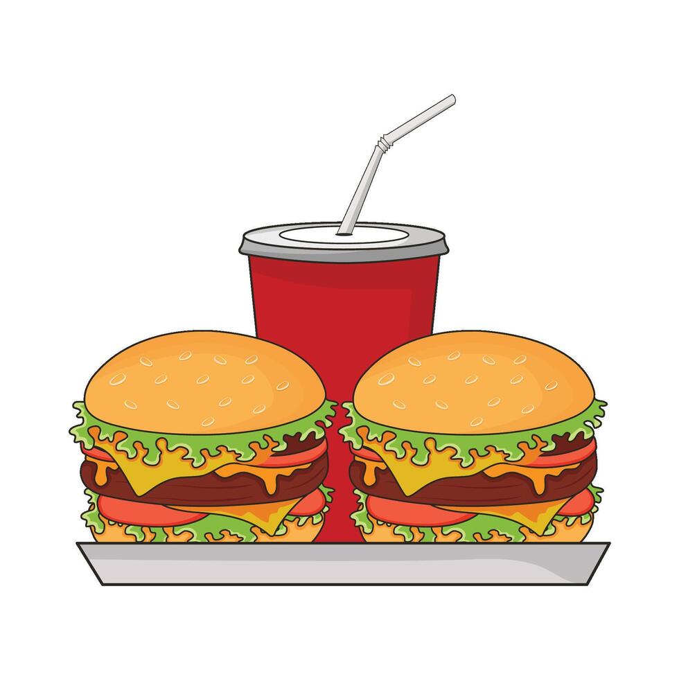 ilustración de hamburguesa y bebida vector