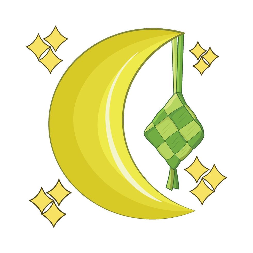 ilustración de ketupat y Luna vector