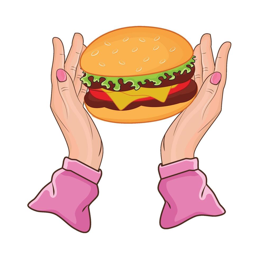 illustration of hand holding burger vector