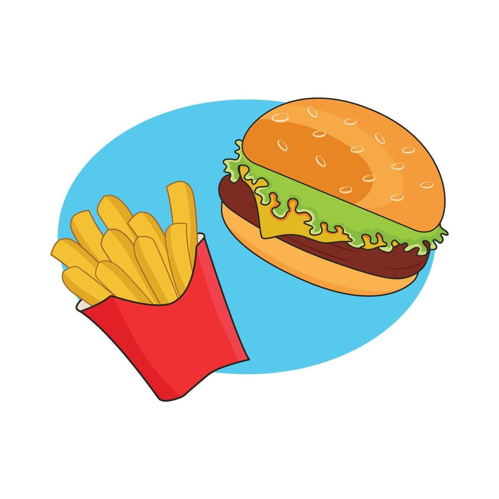 ilustración de hamburguesa y papas fritas vector