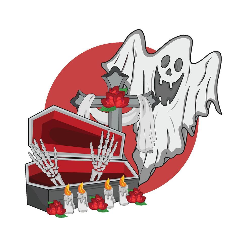 illustration of coffin with ghost vector
