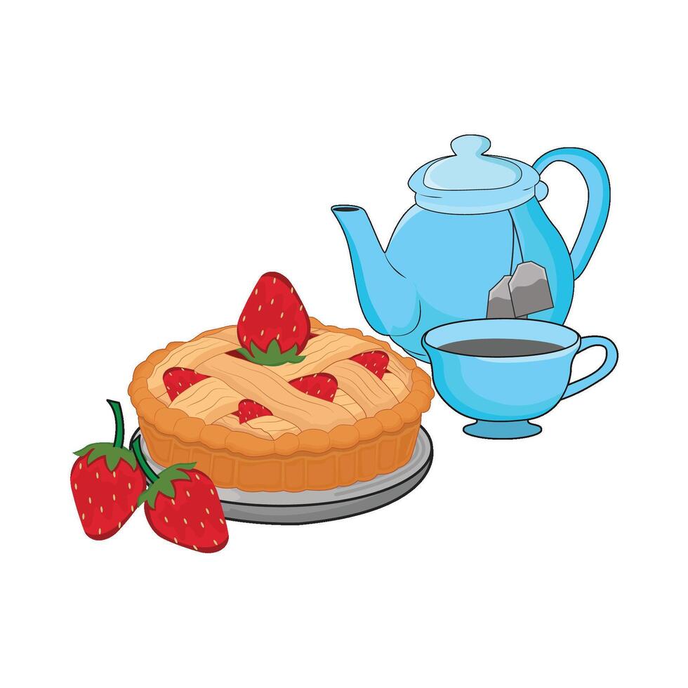 ilustración de tarta y tetera vector
