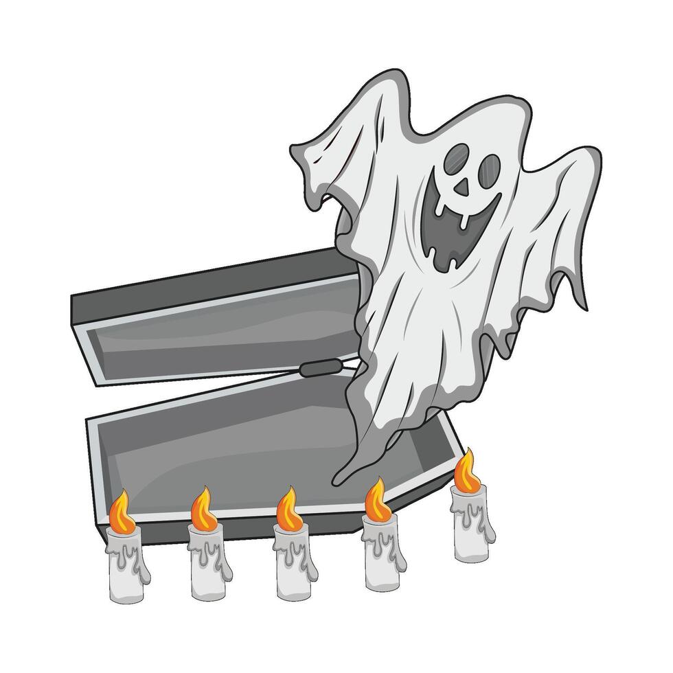 illustration of ghost and coffin vector