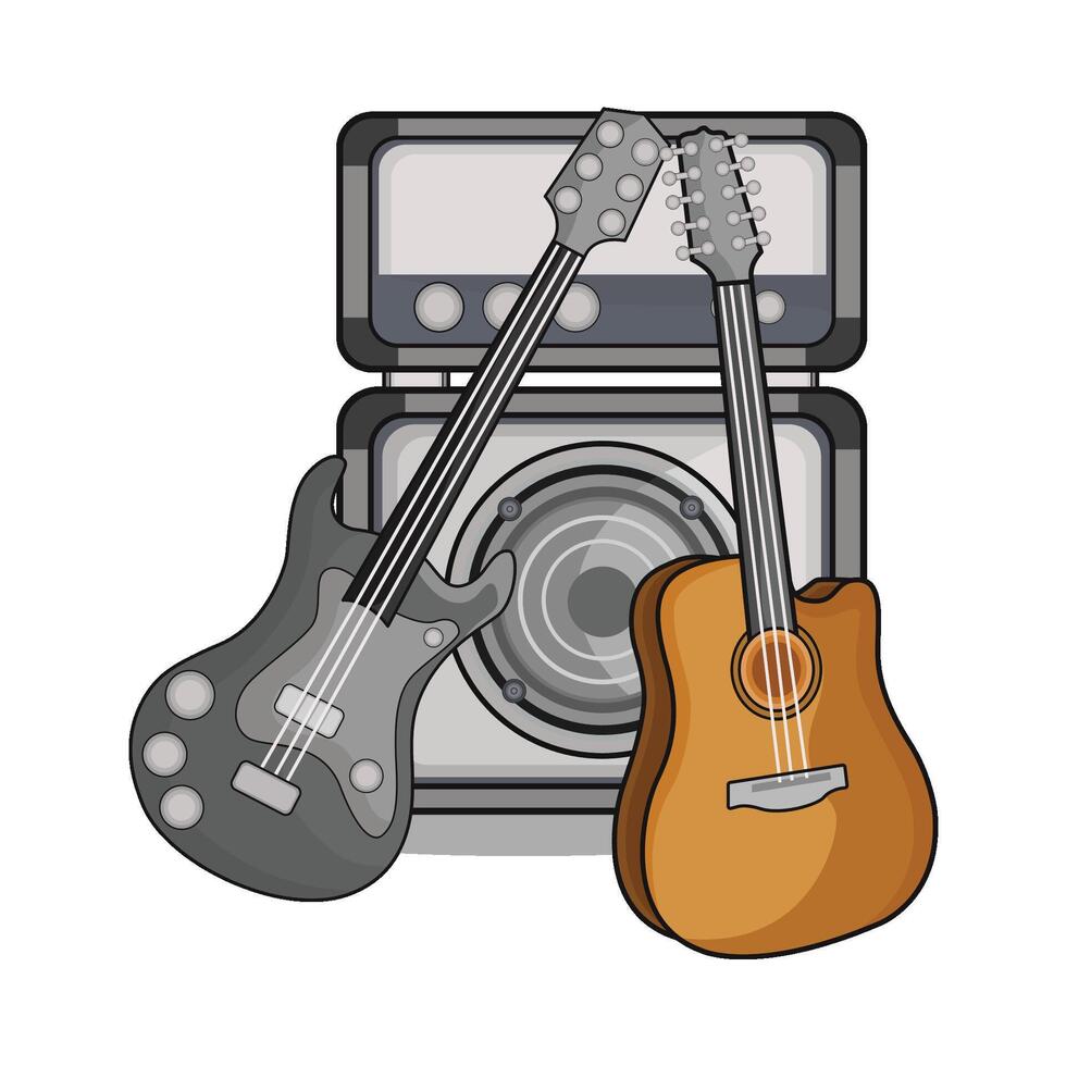 ilustración de guitarra y altavoz vector