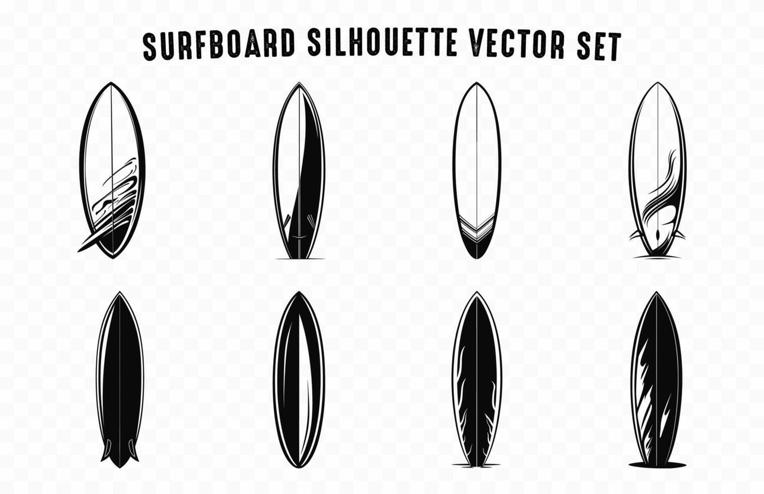 Surfboard Outline Vector Art icon Set, Surfboard sketch Silhouette