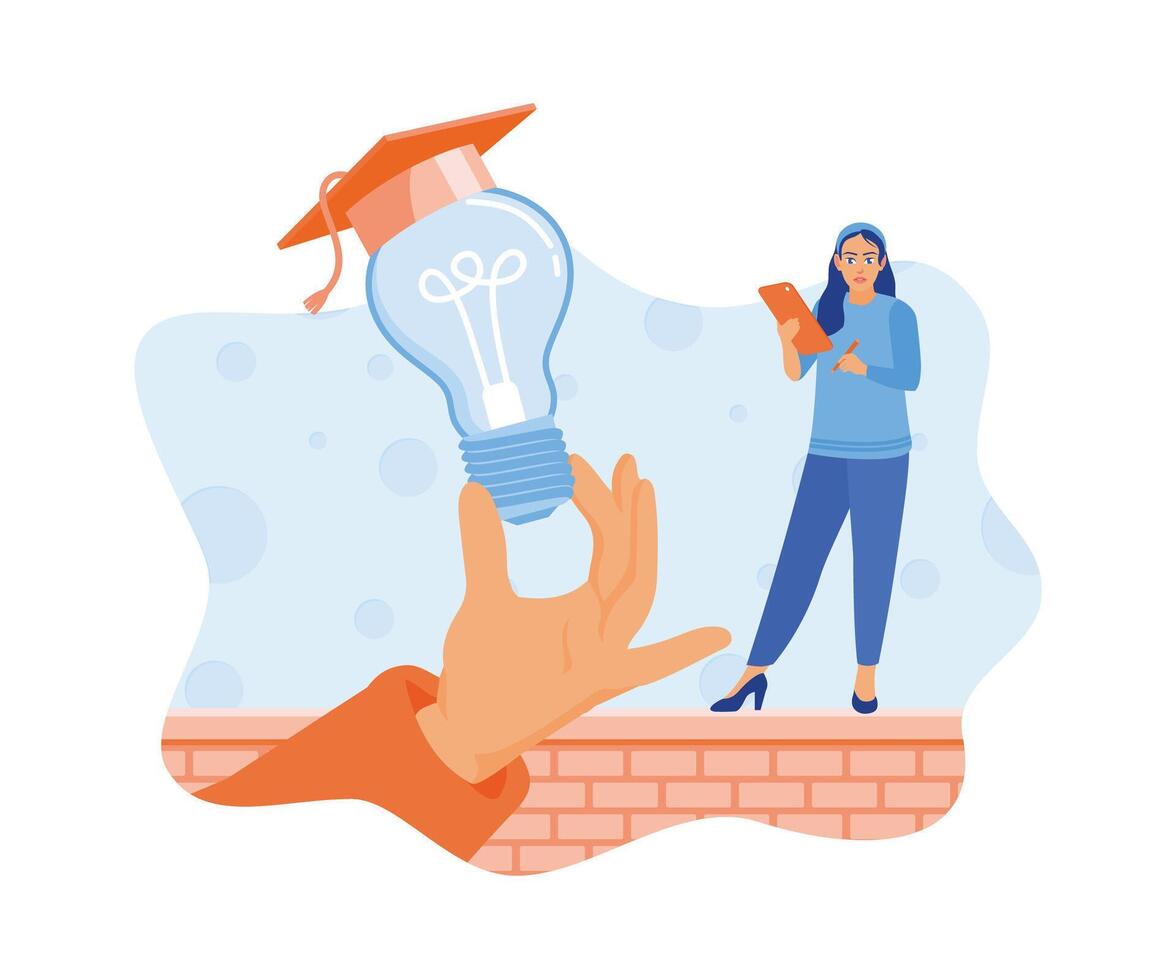 Women using tablets taking distance education to achieve success. Distance education innovation. Education concept. flat vector modern illustration