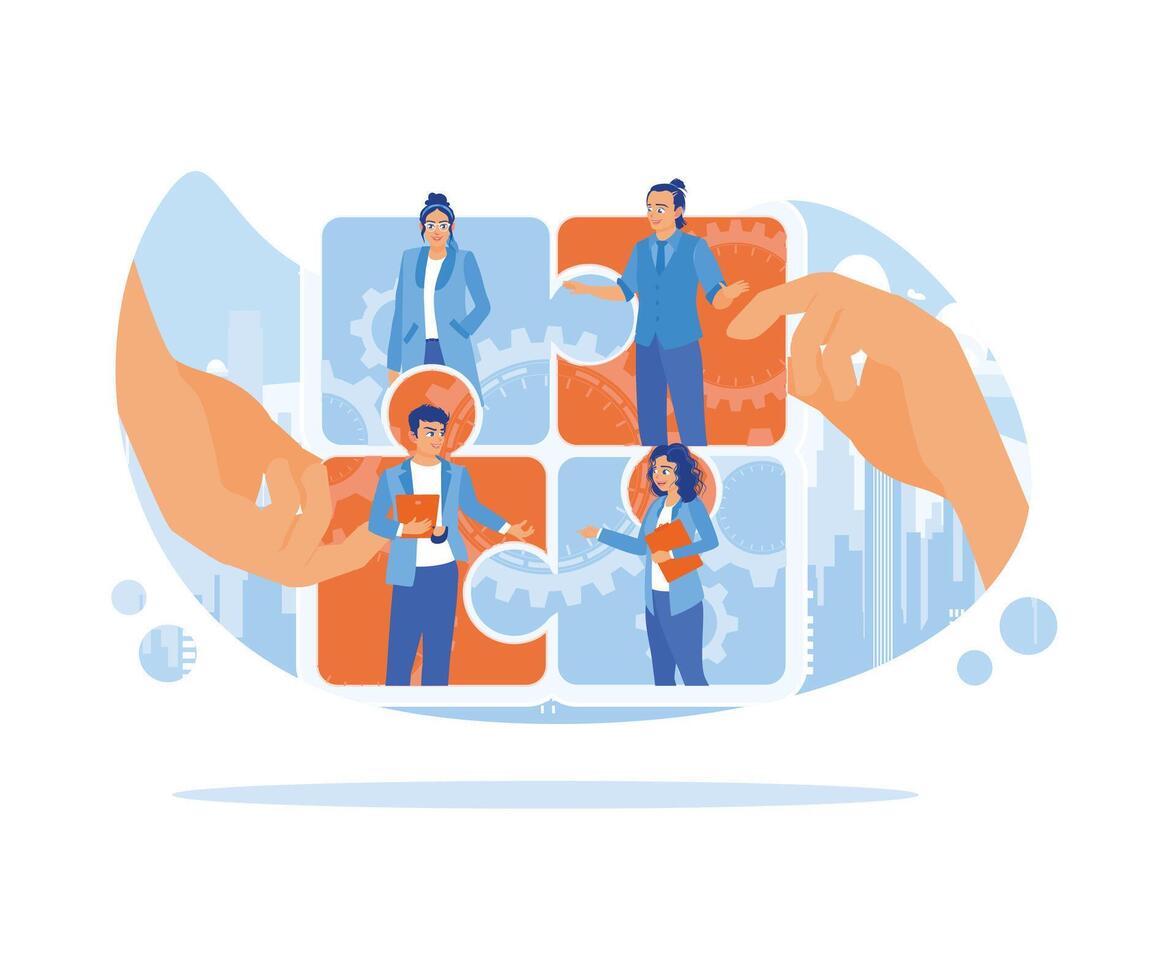Teamwork management training. Build and manage teams effectively. Team communication. flat vector modern illustration