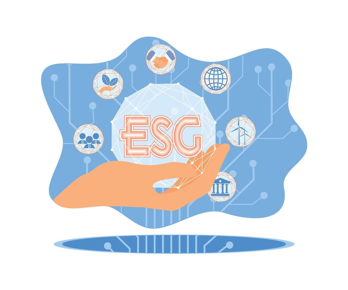 ESG icon for environmental, social and sustainable business governance. Sustainable economic growth with renewable energy and natural resources concept. Flat vector illustration.