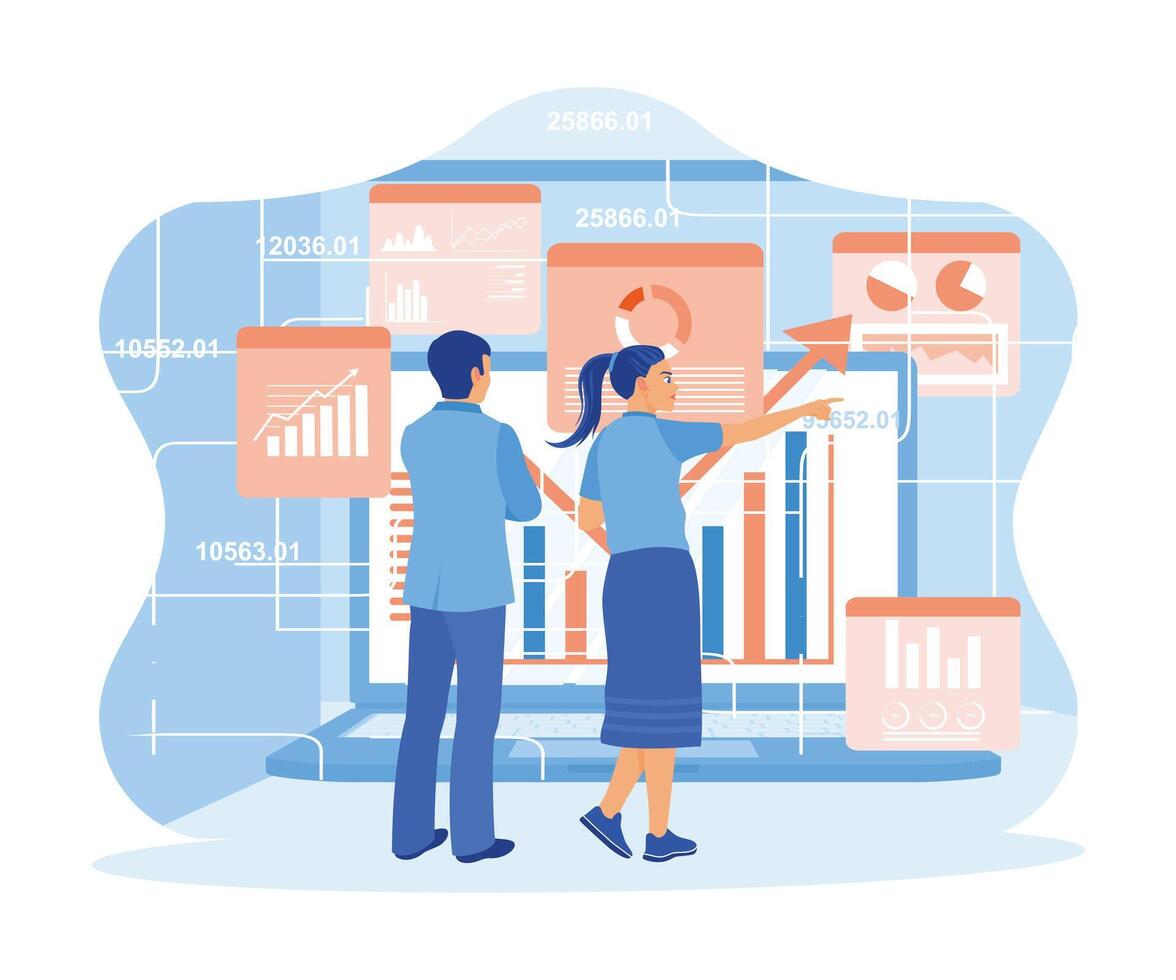 Data science, business analysis, and strategy, big data concept. Teamwork to develop business. Big Data Technology for Business Finance Analytics Concept. vector