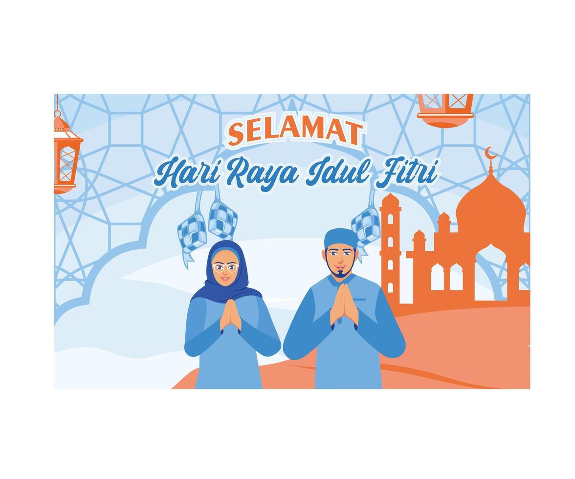 selamat hari raya idul Fitri sentido contento eid Mubarak plano vector moderno ilustración