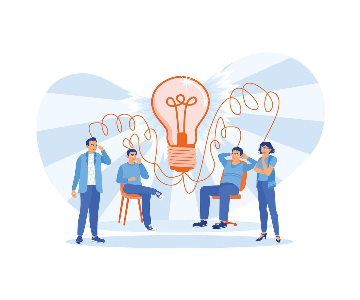 Diverse coworkers are having a meeting in the office. Generate business ideas and exchange ideas. Briefings concept. Trend Modern vector flat illustration