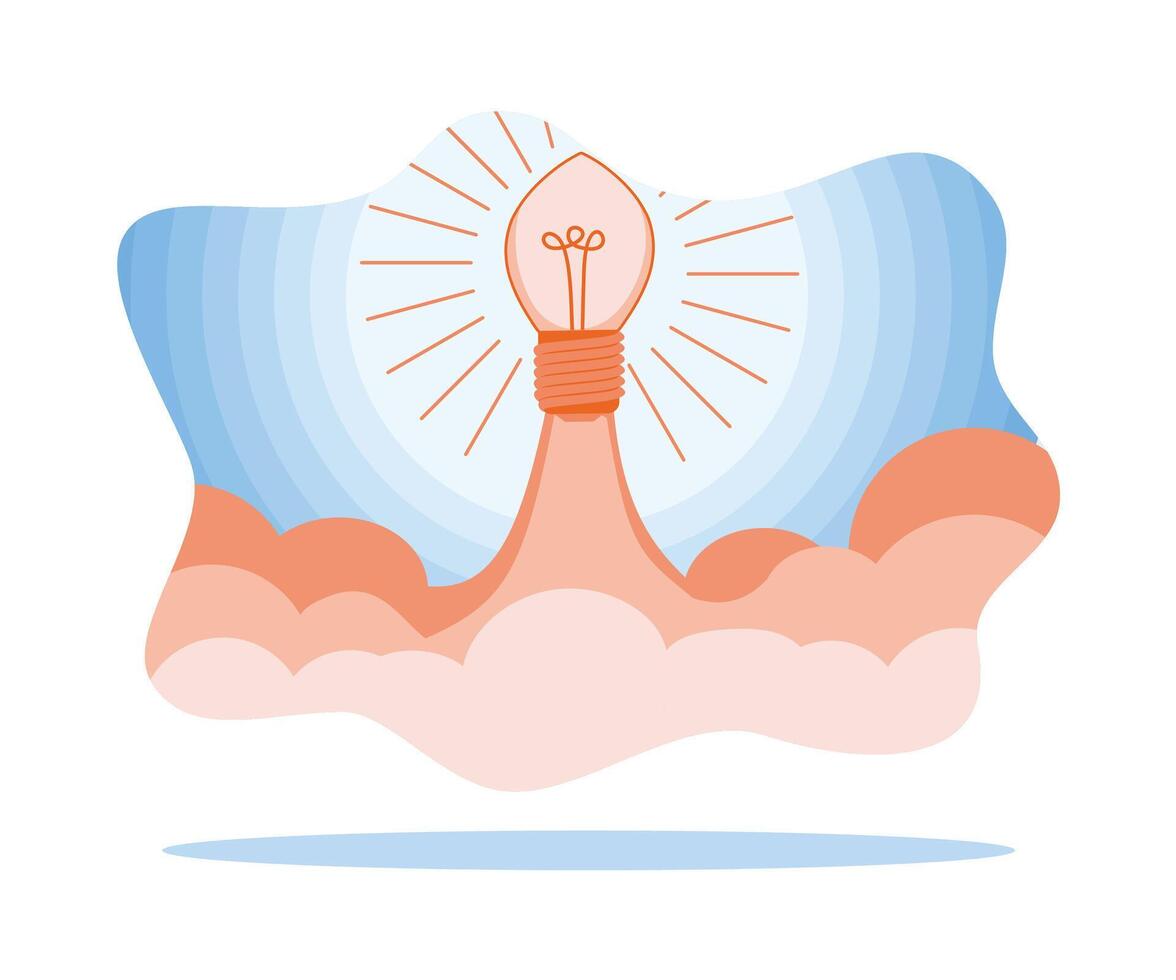Launch a light bulb rocket to scale a new business idea. Businessman holding rocket concept. Flat vector illustration.