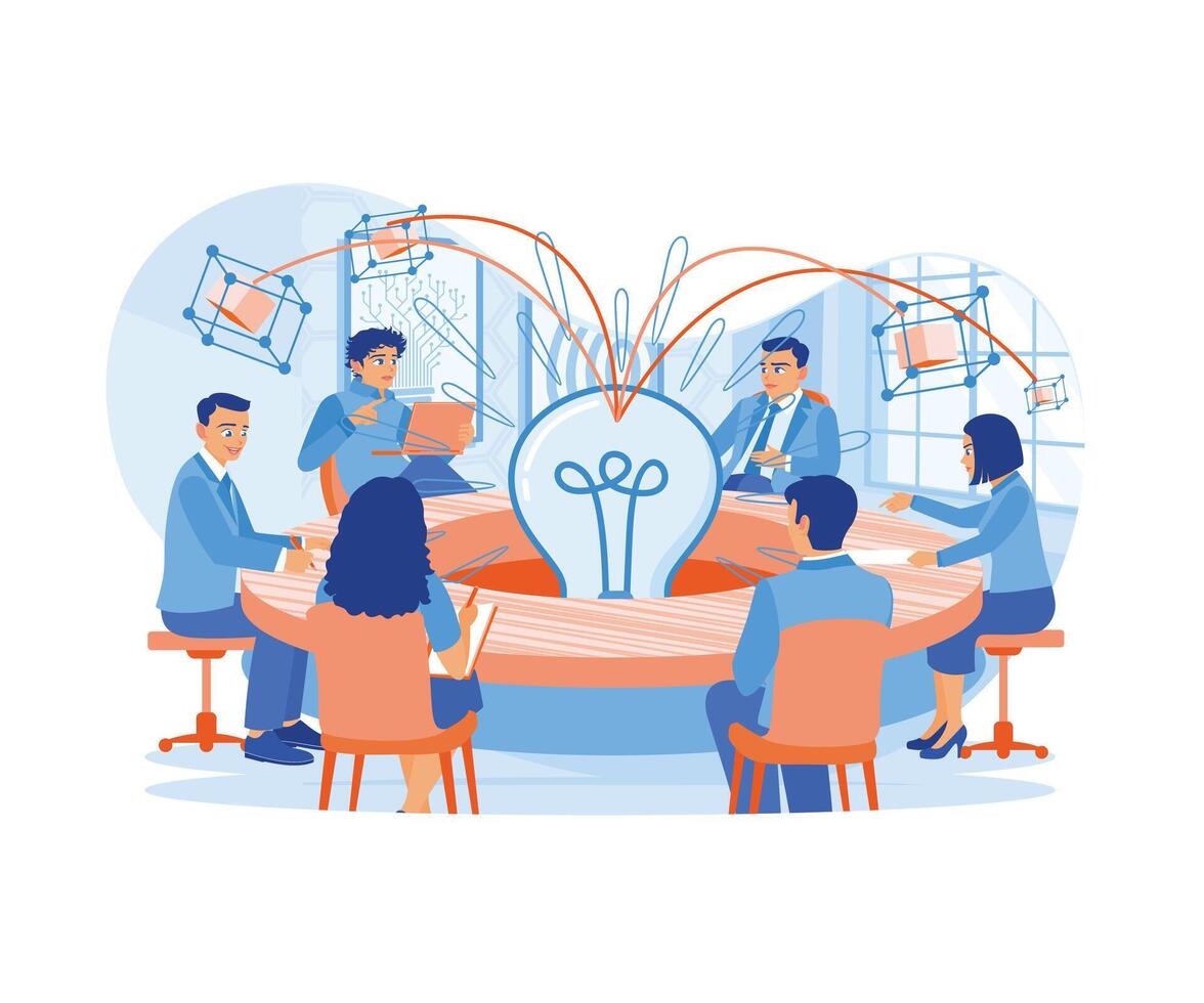 Business people work to analyze and plan project management, financial reporting, and strategy in the office. Team communication. flat vector modern illustration