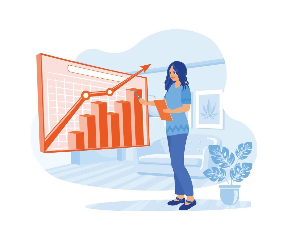The company director presented growth, graphs, statistics and product marketing data. Growth Analysis concept. trend flat vector modern illustration