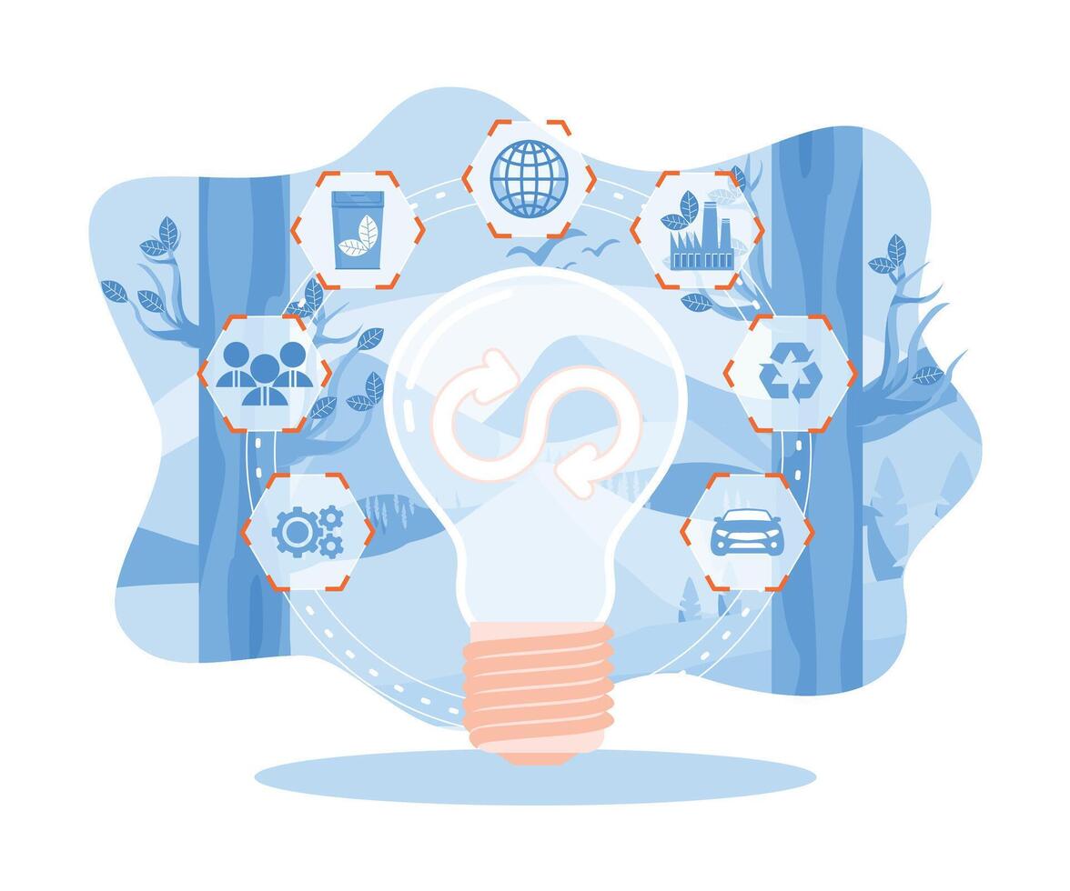 Light bulb with a circular economy icon. Circular economy for renewable energy and future business growth. Sustainable economic growth with renewable energy and natural resources concept. vector