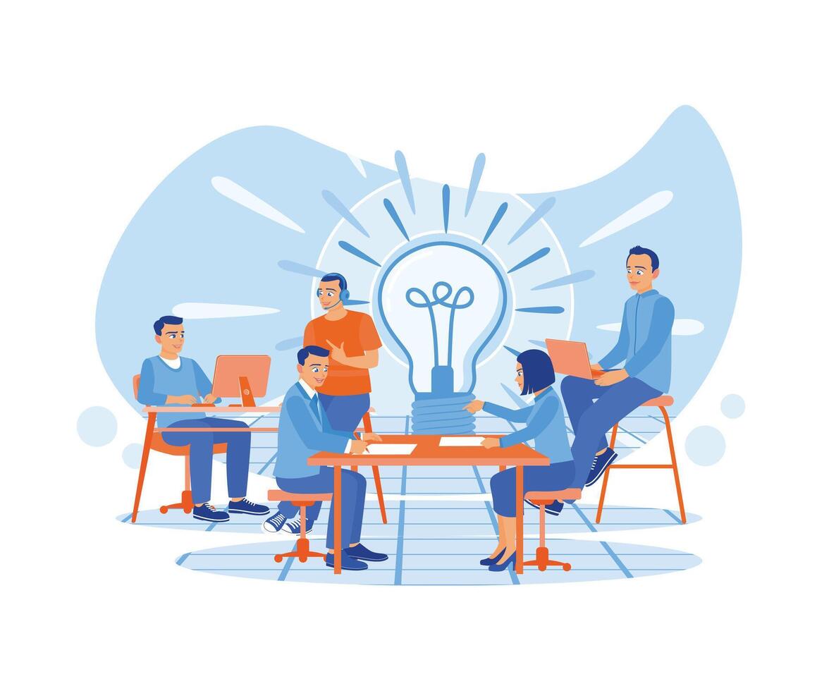 Team of business people working together in the company. Looking for new idea solutions. Work together in the company. Team communication. flat vector modern illustration