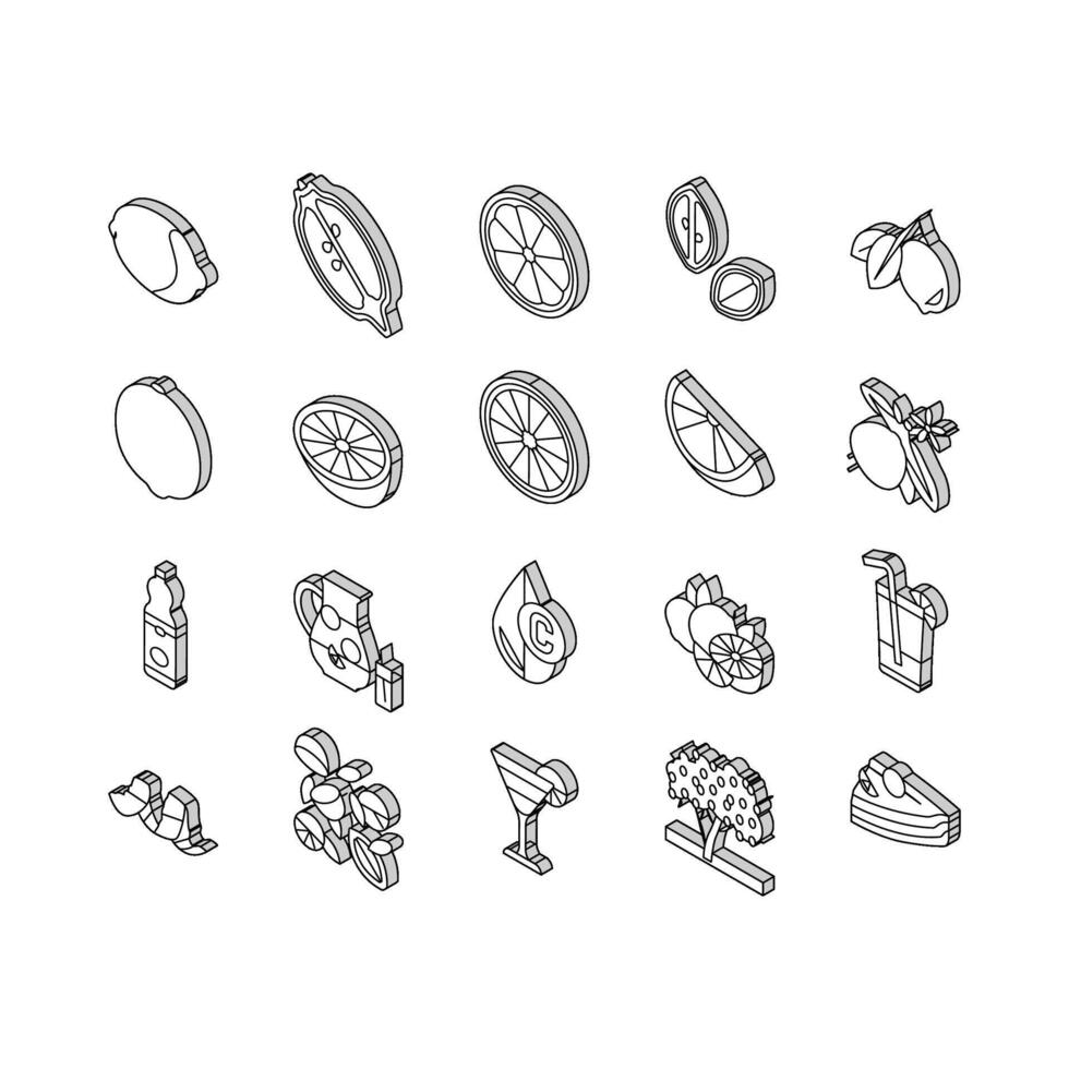 Lemon And Lime Vitamin Citrus isometric icons set vector