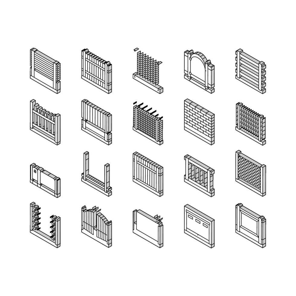 Fence And Gate Exterior Security isometric icons set vector