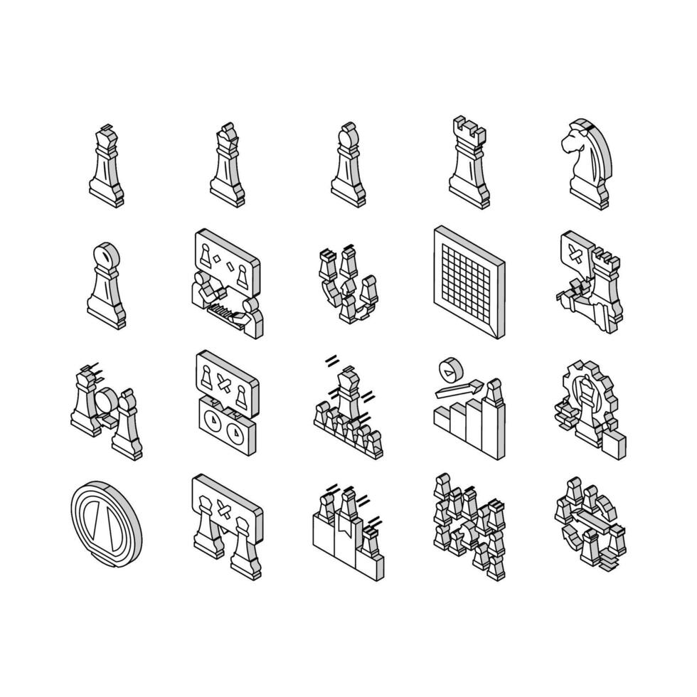Chess Smart Strategy Game Figure isometric icons set vector