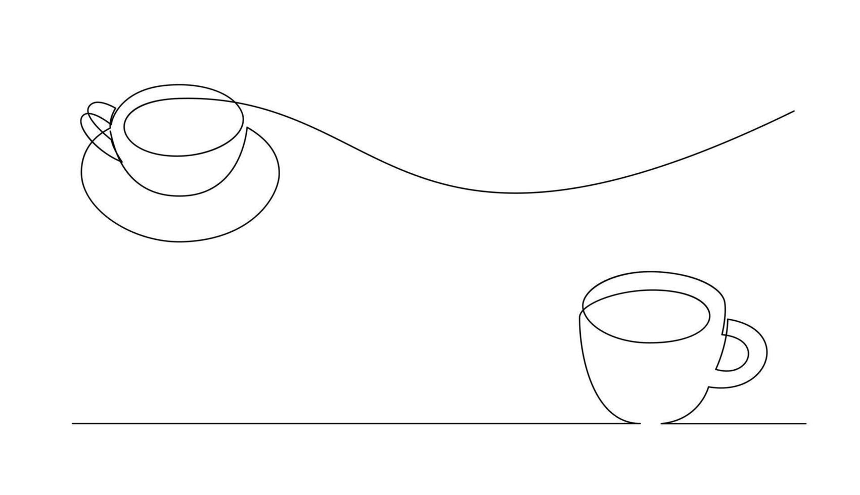 Cup continuous line art. Coffee or tea cup one line drawing. Hot drink with steam vector