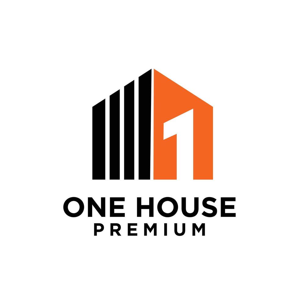 one 1 house home letter logo icon design vector