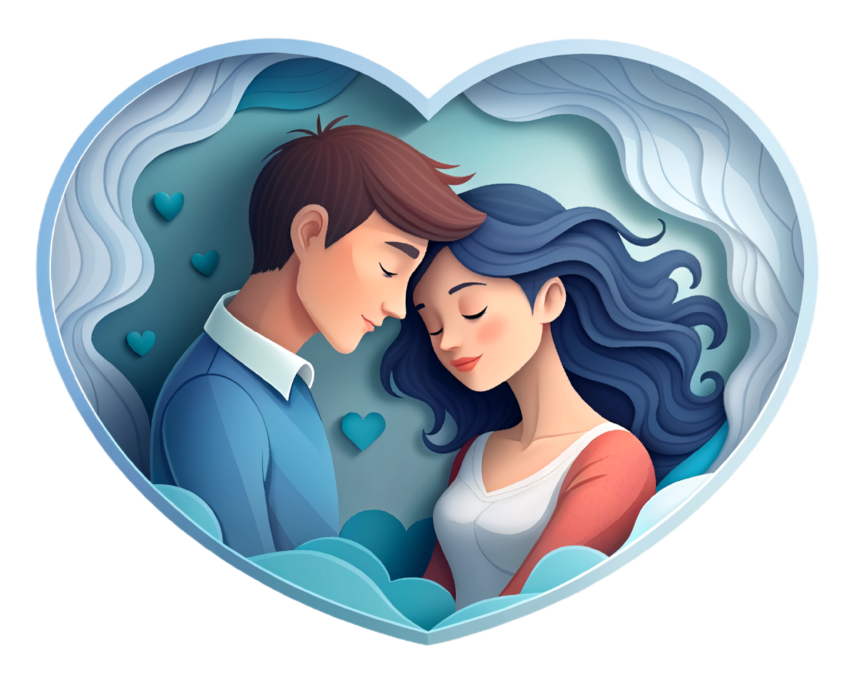 AI generated beautiful Young couple , dreaming of their future, heart background, paper art style. png