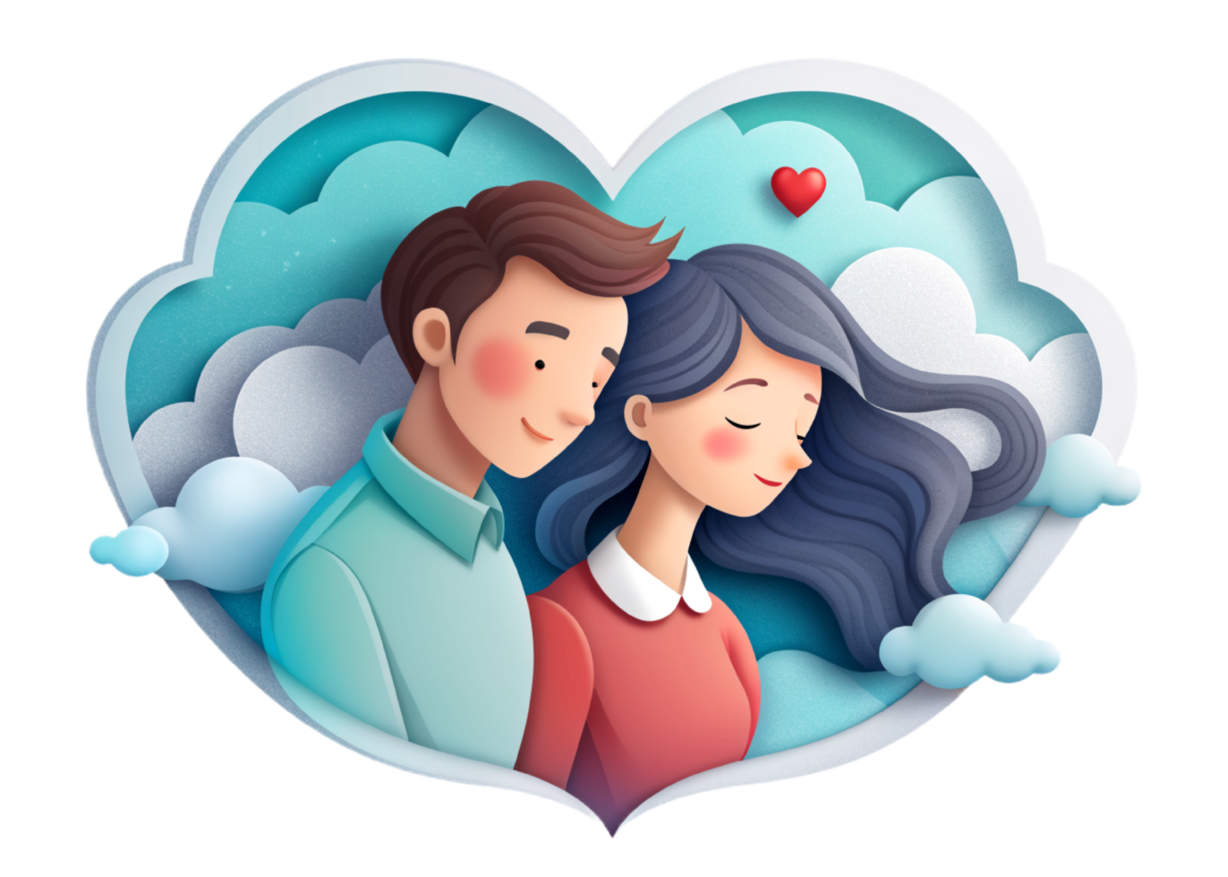 AI generated beautiful Young couple , dreaming of their future, heart background, paper art style. png