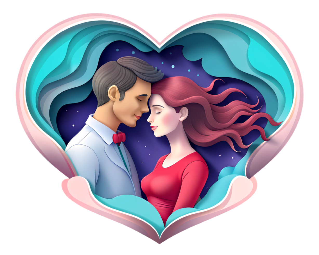 AI generated beautiful Young couple , dreaming of their future, heart background, paper art style. png